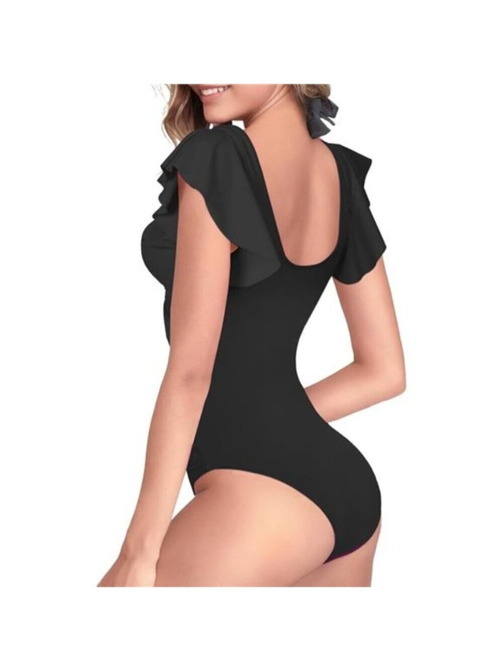 Women's One Piece Swimsuits Tummy Control Ruffle Sleeve Mesh Swimsuit - Picture 3 of 7